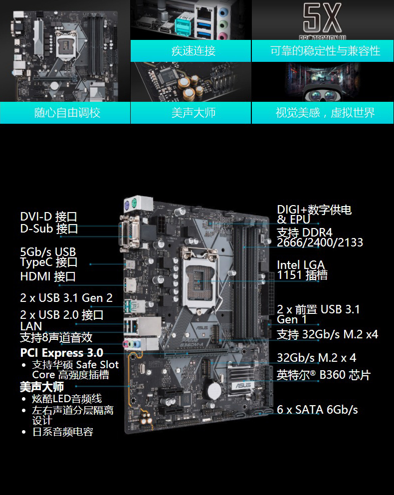 华硕(asus)prime b360m-a 大师系列 主板(intel b360