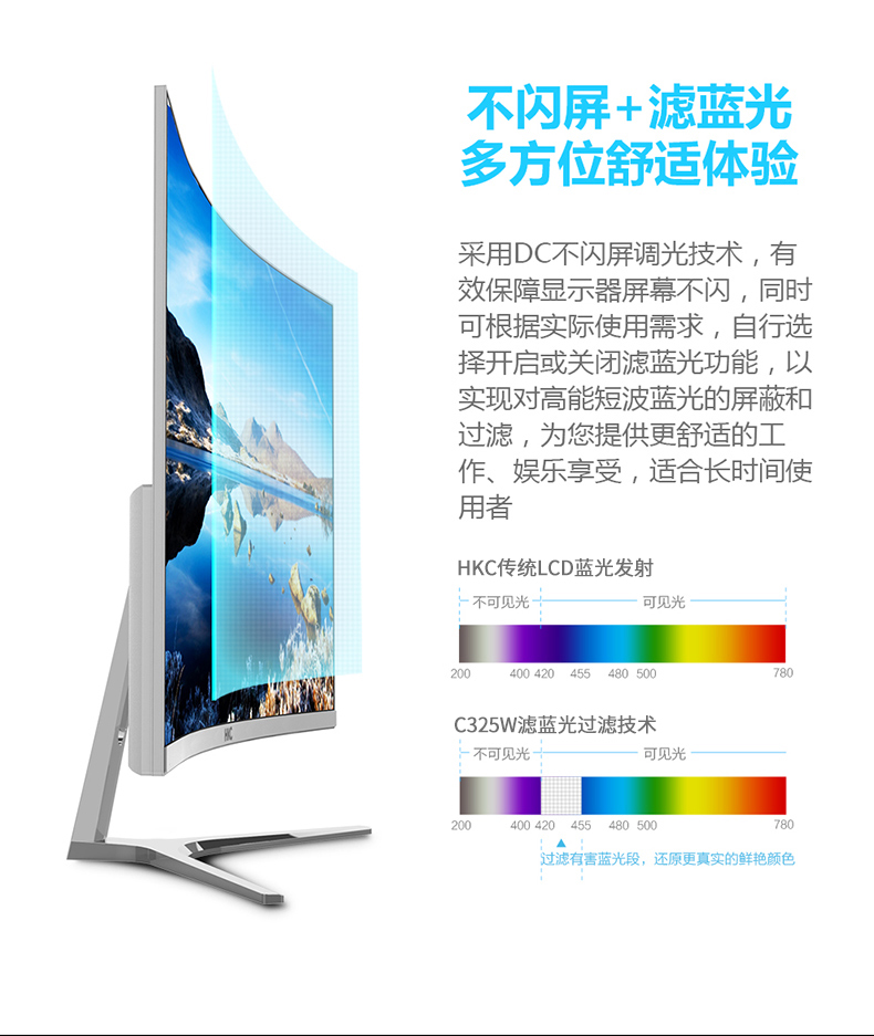 精选自营 hkc 惠科c325w 曲面显示器32英寸1800r窄边框